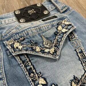 Miss Me Bermuda Shorts Womens 27 Blue Denim Distressed Embellished Jean Jorts